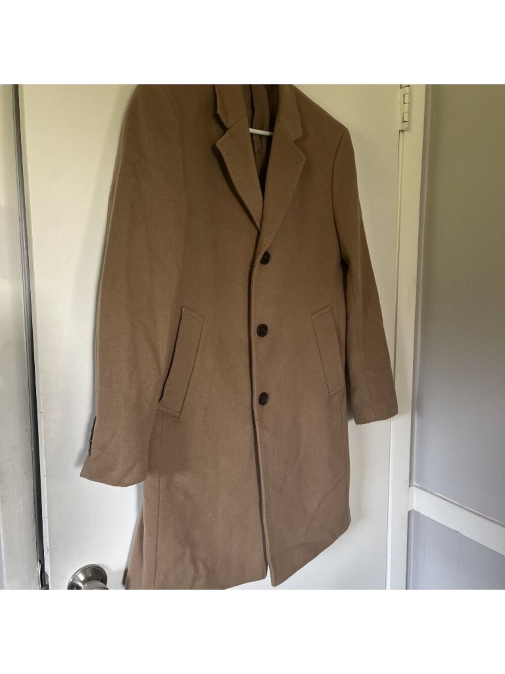 Ralph Lauren Mens Overcoat 38 Reg Small Camel fully lined 3 button Wool Blend